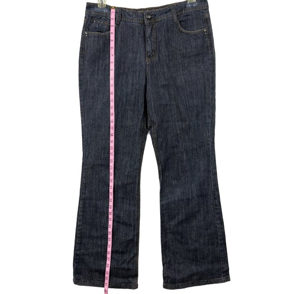 CODE BLEU Flare Jeans Size 12 Dark Wash Studded Back Pockets Bootcut - Picture 14 of 16